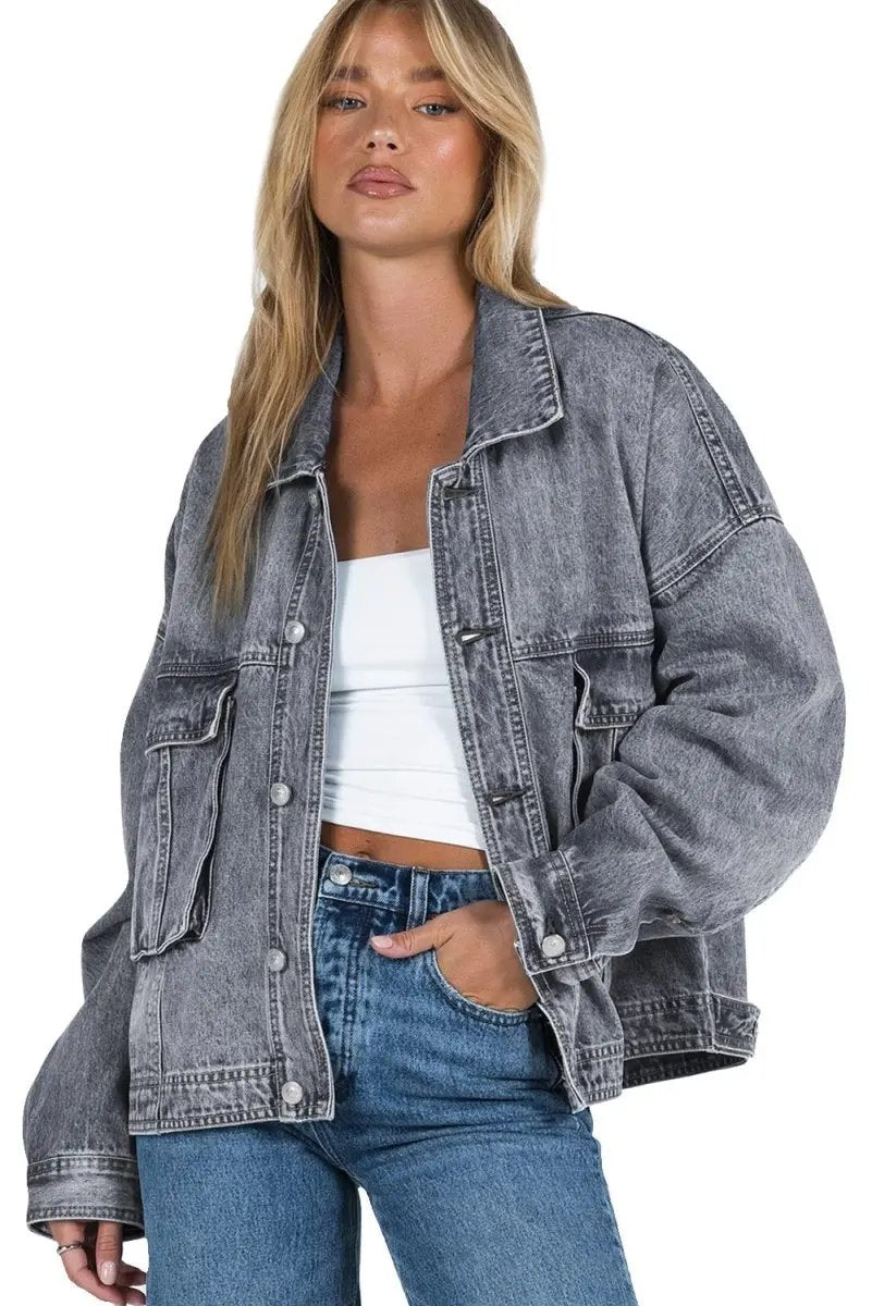 Collared Neck Button Up Denim Jacket for Women Fashion - Love Salve